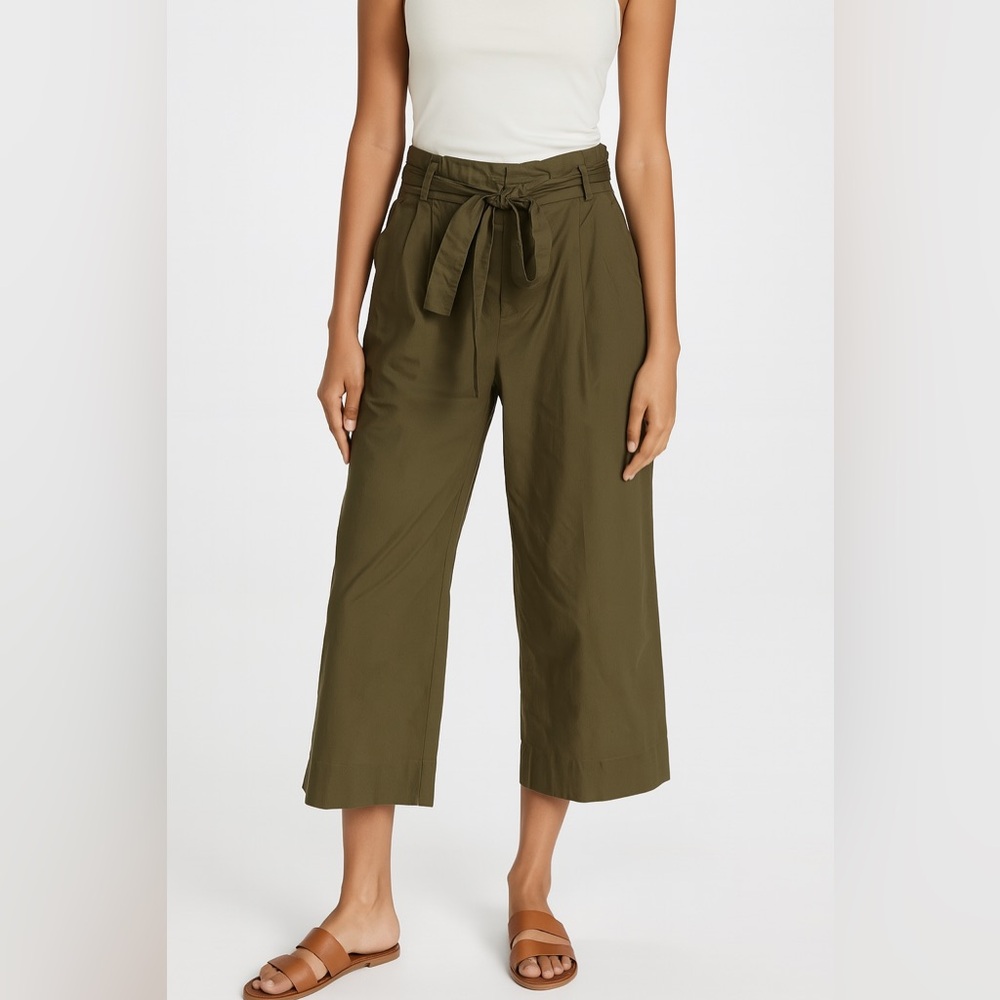 J. Crew 4 Green Wide Leg Cropped Pull On Tie Pants